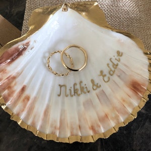 Engagement Ring Dish Personalised Date Gold Scallop Shell Trinket Dish Custom Ring Holder Proposal Idea or Wedding Gift Crafted UK image 3