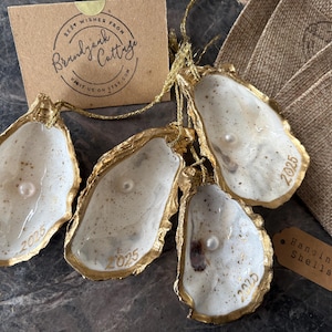 Hanging Oyster Shell Ornament w Real Pearls | Custom Oyster Shell Ornament 2026 Personalised Oyster Shell Decoration | Christmas Anniversary