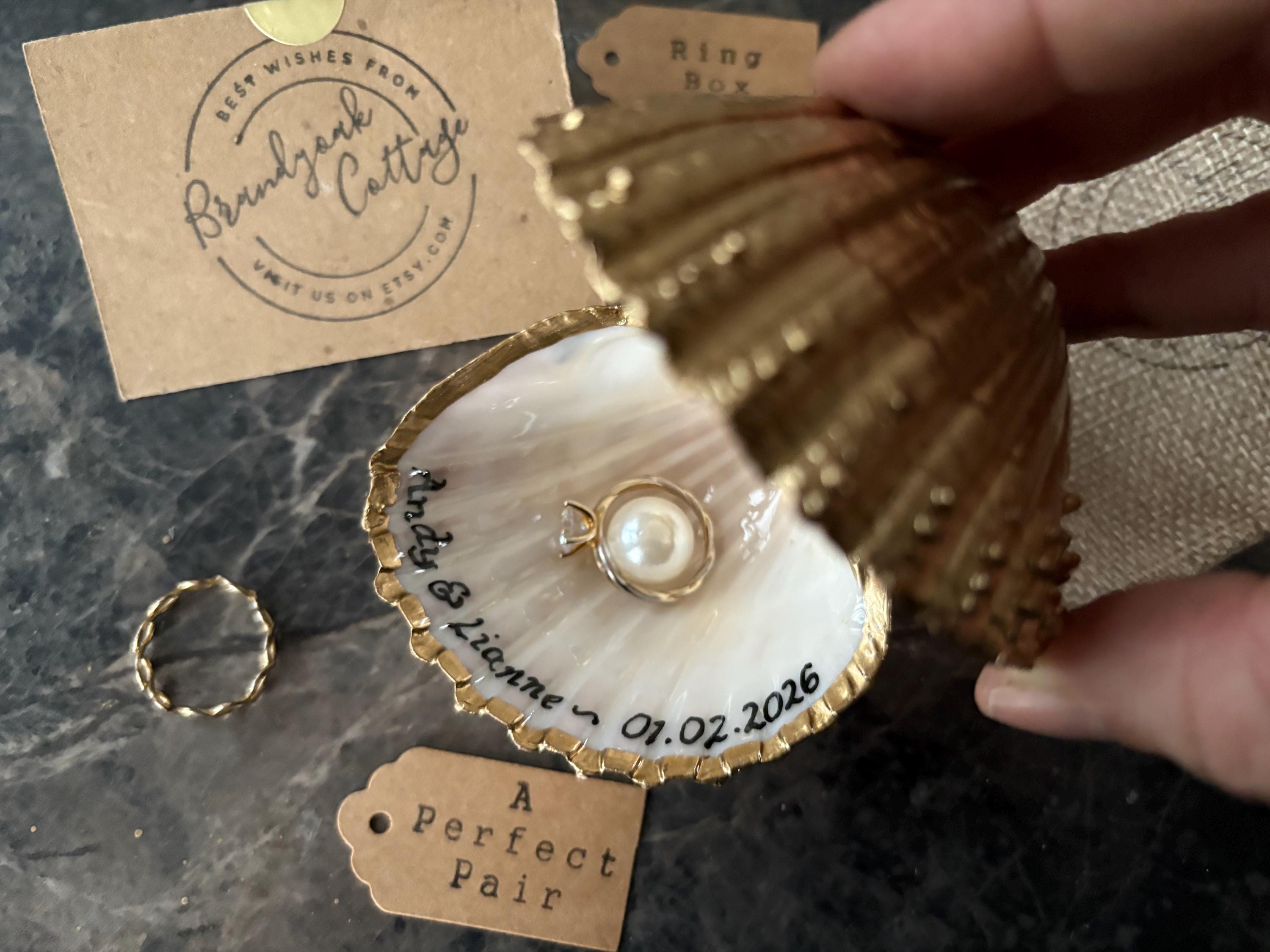 Shell Boxfor Writting Custom Hinged Sea Shell Ring Box for Beach Proposals or Coastal ...