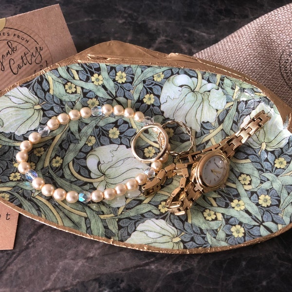 Large Pearl Shell Trinket Dish Jewellery Tray William Morris Pimpernel Green Blue Pearlcore | Pearl Anniversary Gift, Pearl Wedding Gift