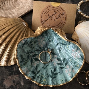 William Morris Jasmin Jakobsmuschel Schale Schmuckschale | Morris Geschenk | Blau Rosa Aqua Muschel Geschenk | Muschel Ring Schale, Schmuck Schale Handarbeit UK