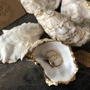 Natural Oyster Shell Trinket Dish White Pacific Oyster Gold Leaf Highlights | White & Gold Oyster Shell Wedding Ring Dish or Jewellery Dish