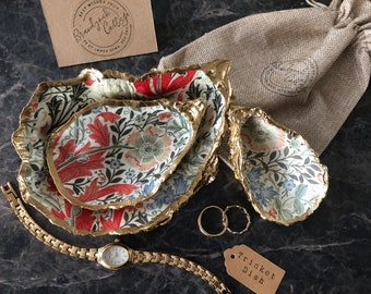 William Morris Compton Gift Set of 3 Gold Oyster Trinket Dishes Pink Green Cream Ring Jewellery Dishes (L,XL+XXL) Mollusc Gift Morris Gifts