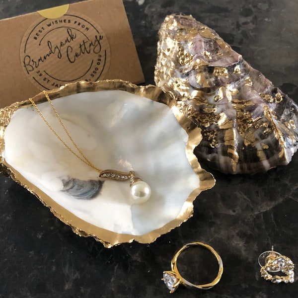 Oyster Shell Jewellery Dish with Beautiful Natural & Gold Reverse | Trinket Dish | Handmade in UK