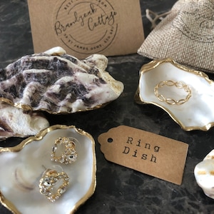 Mini Gold & Natural Oyster Shell Ring Dish or Stud Earring Dish | Very small gift, gilded oyster shell, gold shell ring dish, Sea Shell Gift