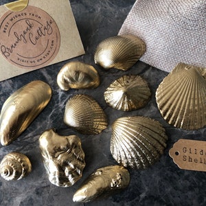Gold Shell Decorations | Beach Wedding Coastal Decor, Shell Ornaments, Gold Shell Photo Flat Lay | Shell Decor, Wedding Shell Decor UK