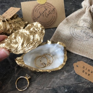 Small Gold Oyster Shell Ring Box | Natural Real Shell Ring Dishes Perfect Pair Whole Oyster Ring Box Lid Beach Proposal Beach Wedding Shells
