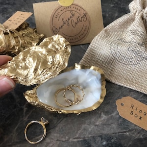 Small Gold Oyster Shell Ring Box | Natural Real Shell Ring Dishes Perfect Pair Whole Oyster Ring Box Lid Beach Proposal Beach Wedding Shells