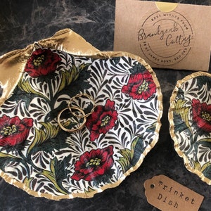 William Morris Poppies Geschenk - Kate Faulkner Peony Mohn Jakobsmuschel Schale Trinket Dish Gold Rot Grün | Schmuckschale Ringhalter Recycling-Geschenk