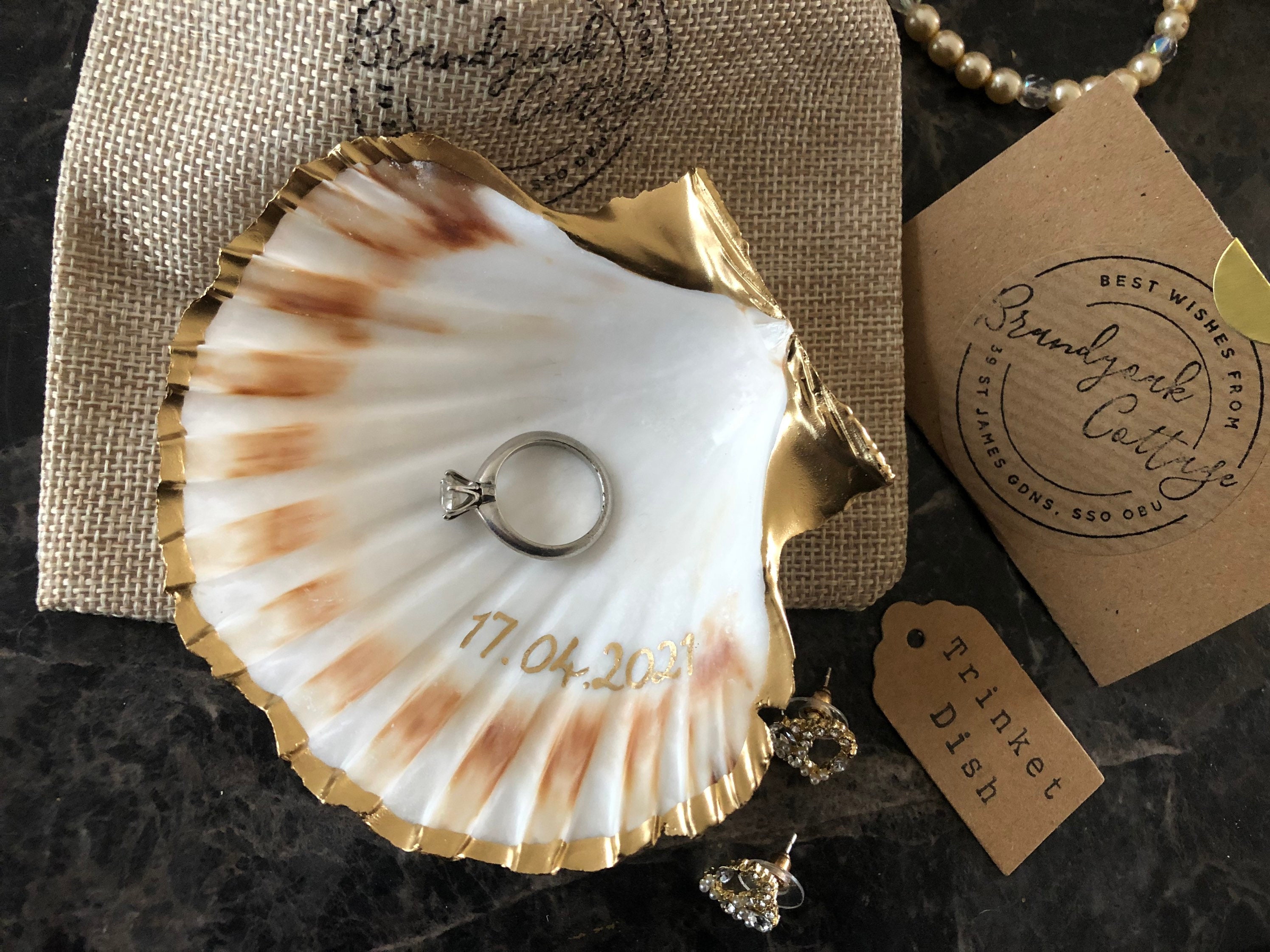 Engagement Ring Dish Personalised Date Gold Scallop Shell Etsy