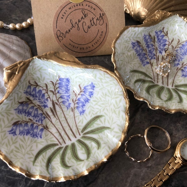William Morris Bluebell Jewellery Dish | Willow & Bluebell Ring Dish | Bluebell Gift | Decoupaged Scallop Shell Dishes Spring Gifts UK