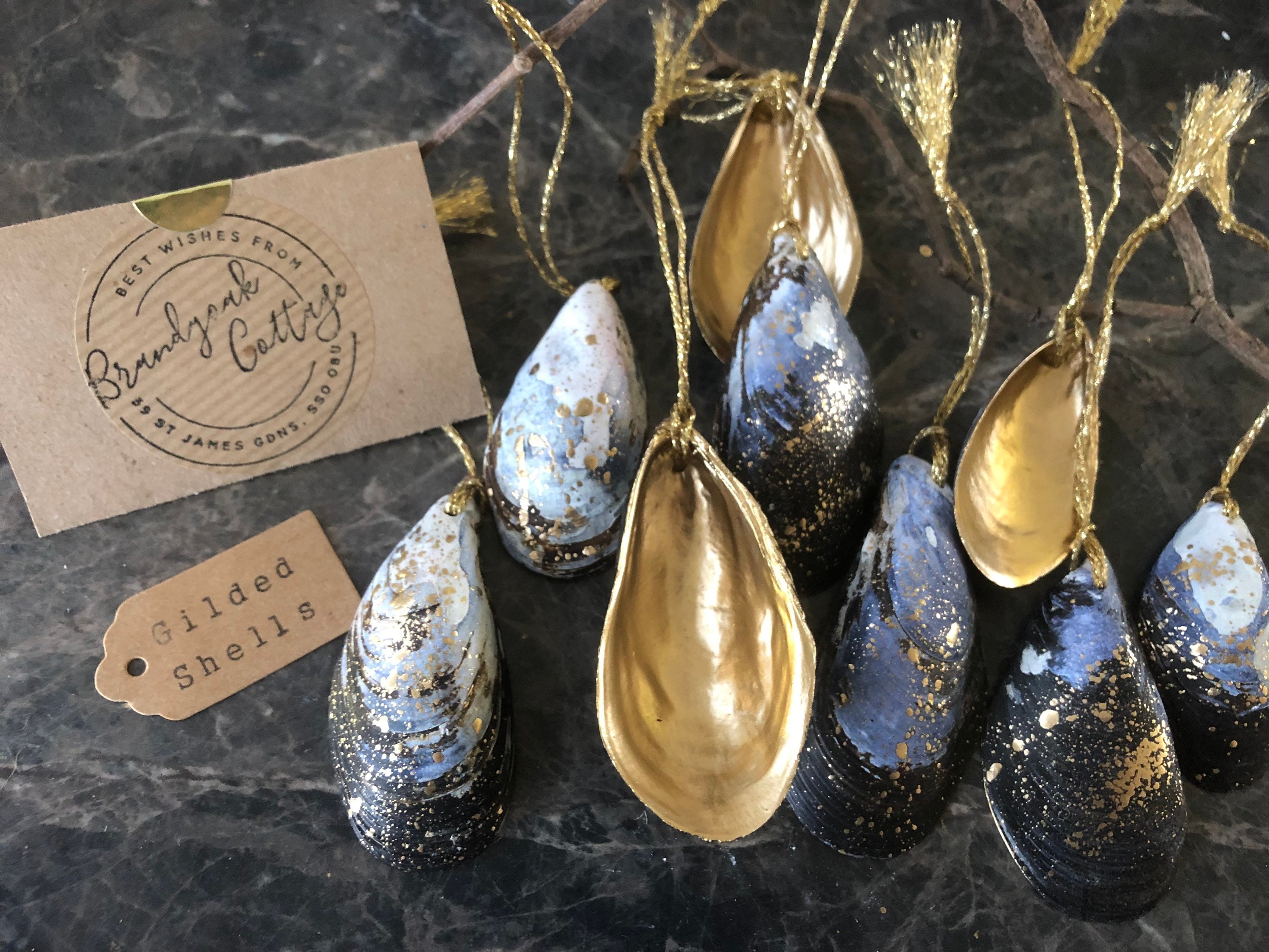 Shell Decorations Set Gilded Mussel Shell Seashell Ornaments, Shell Christmas Decorations ...