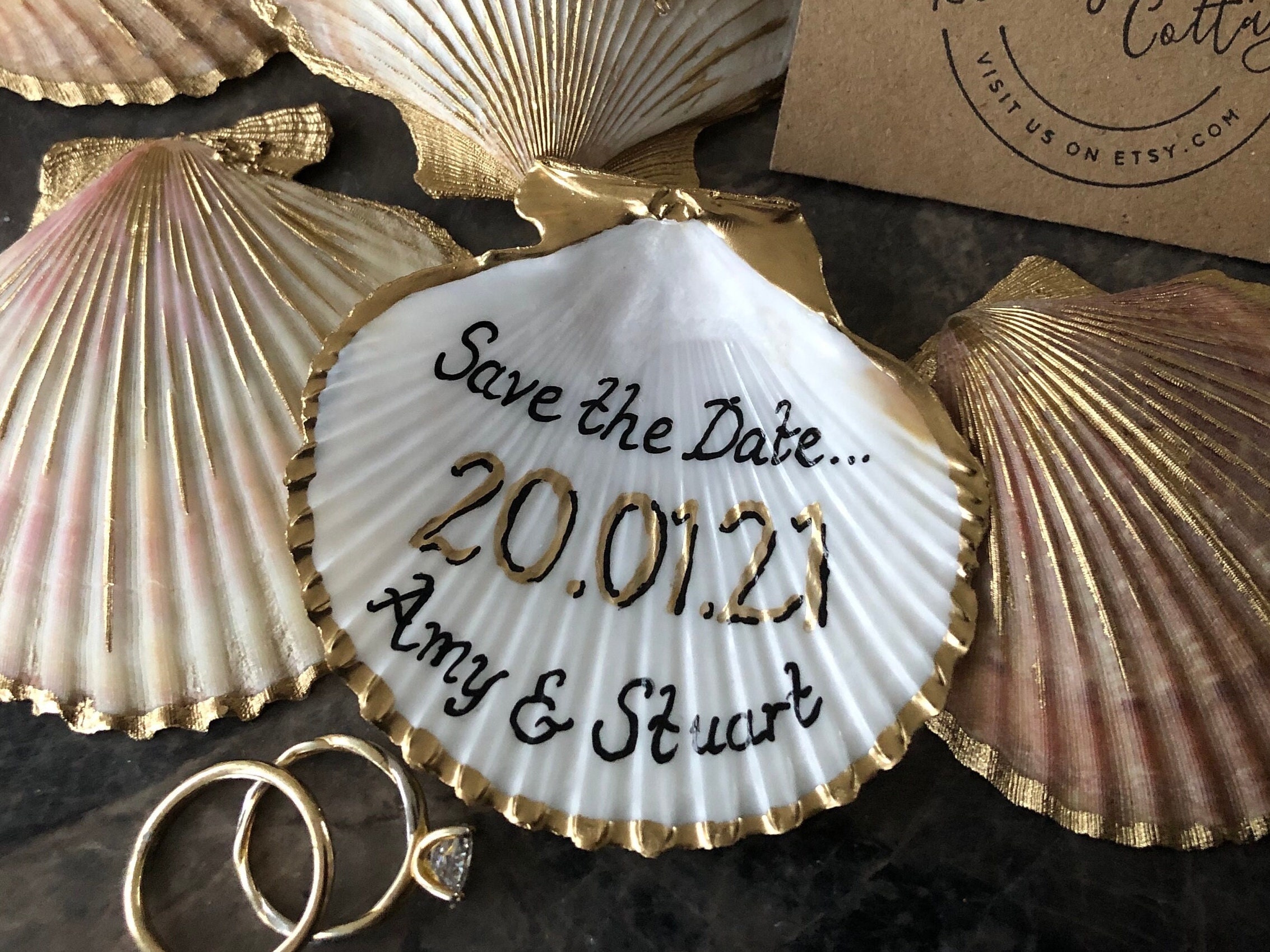 Shell Save the Date | Beach Wedding Save the Dates With Personalised ...