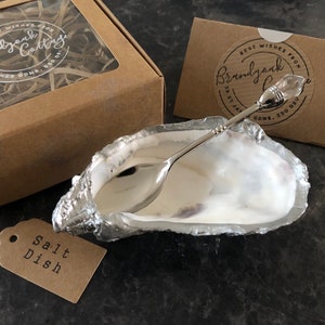 Single Silver Oyster Shell Salt Dish with Spoon | Salt Pinch Pot Cruet Dish | Handcrafted in UK