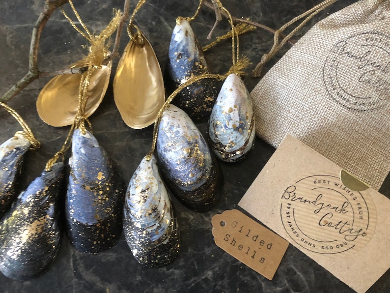Gilded Shell Gilded Mussel Shell Seashell Ornaments, Shell Christmas Decorations ...