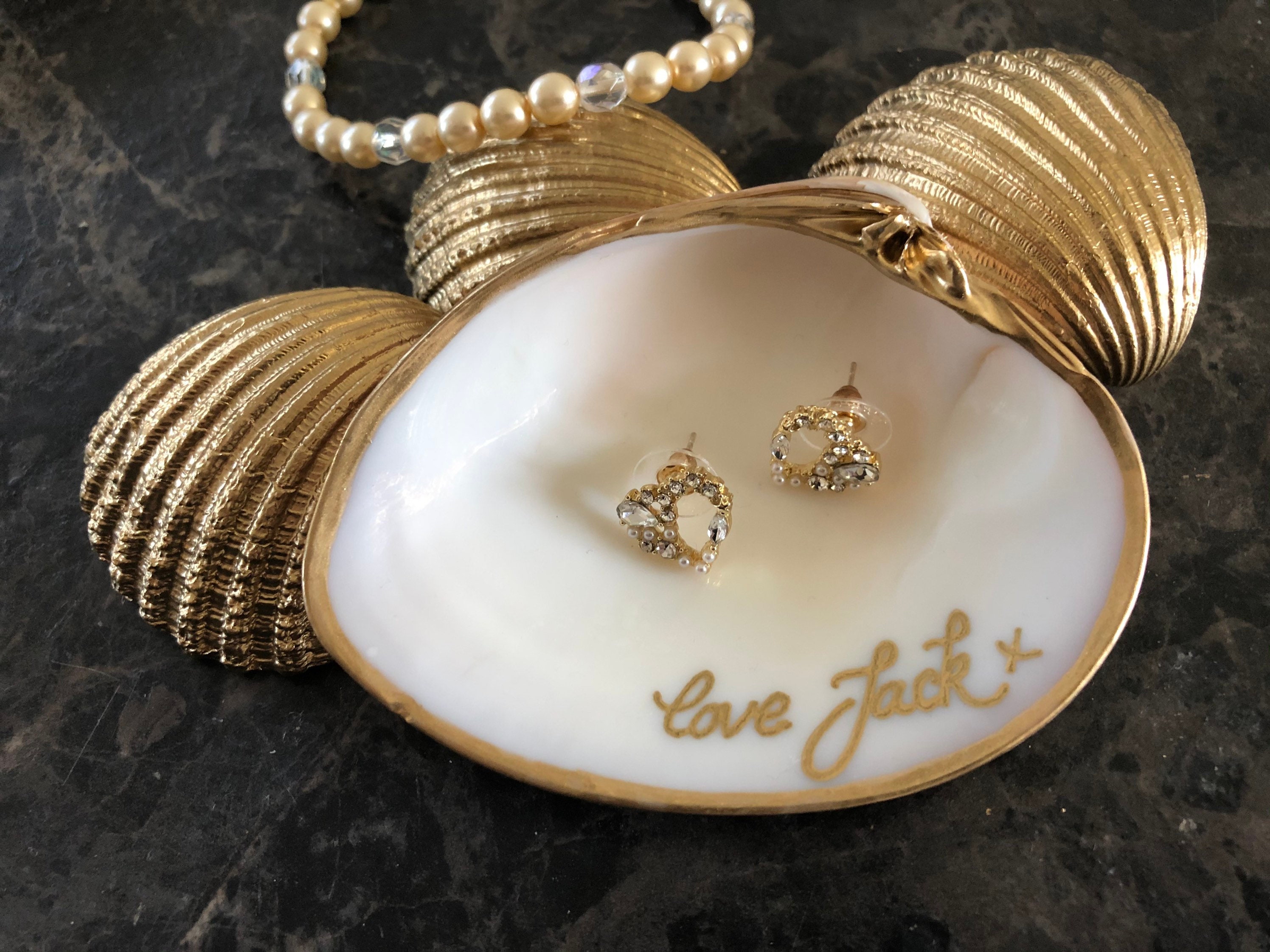 Personalised Shell Ring Dish Custom Gold Clam Shell Trinket Etsy