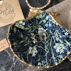 William Morris Jasmin Jakobsmuschelschale Schmuckschale in Marineblau & Grün | Morris Muschel Geschenk | Muschel Ring Schale, Strand Braut Schmuckschale