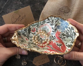 Stunning XXL Large Oyster Shell Trinket Dish William Morris Art in Compton Coral Trinket Dish Cream Pink Gold Oyster Shell Gift