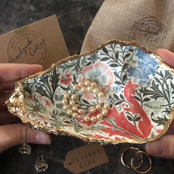 Stunning XXL Large Oyster Shell Trinket Dish William Morris Art in Compton Coral Trinket Dish Cream Pink Gold Oyster Shell Gift