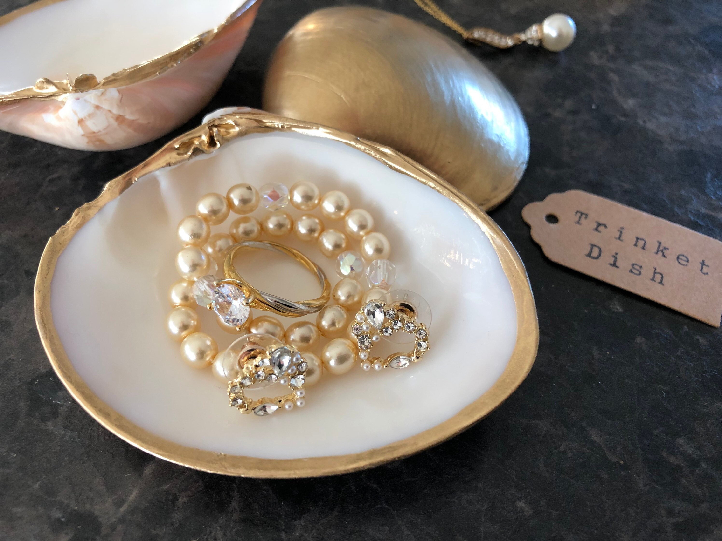 Gilded Clam Shell Trinket Dish Hand painted Gold Shell Dish Etsy