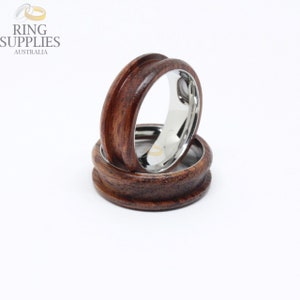 8mm Rosewood ring blank with 4mm inlay channel and stainless steel band