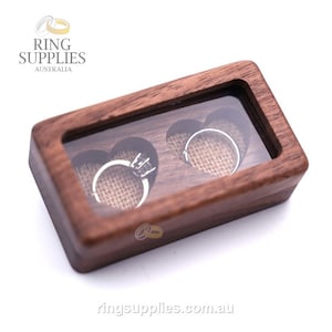 Window Walnut rectangular ring presentation box for two rings