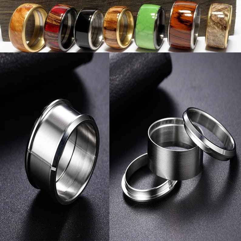 Three Part Rings Stainless Steel Three Part Ring Blank for Bent Wood and Other Inlay ...