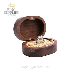Walnut oval ring presentation box with pillow for two rings
