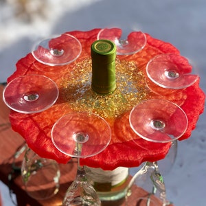Wine Glass/Bottle Stand - 6 glass holder - Chrysanthemum
