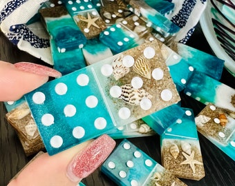 Double Nine Dominoes - Beach Theme - With Drawstring Pouch
