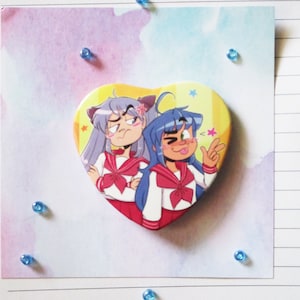 Lucky Star Konata x Kagami Heart Button Pin Badge