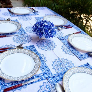 Cotton Hand Block Printed Tablecloth, Indian Block Print Boho Dining Decor, Handmade Cotton Table Cover for Kitchen, Dining & Festive Home
