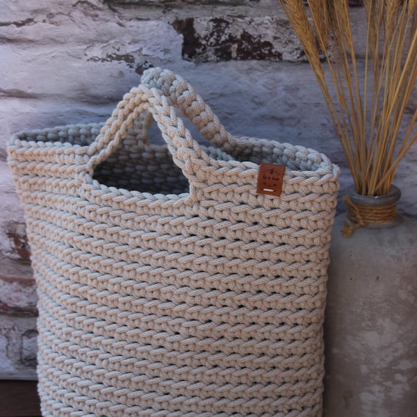 Sac Fourre-tout LYA Taille M, sac crochet, tote bag, sac coton recyclé, sac tendance, sac cabas, sac de marché, sac minimaliste