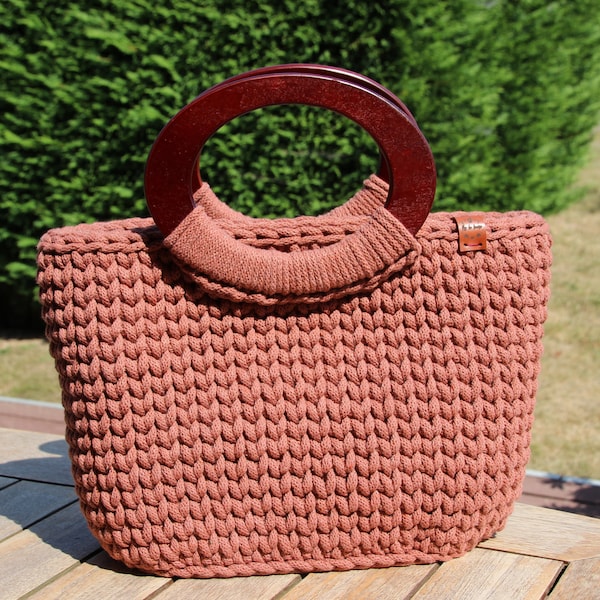 Panier MANON: Petit panier à fond rigide, et anses en bois, 18 Coloris au choix, panier de courses, panier en coton