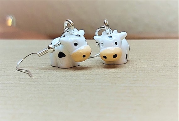 Adorable Hand-finished Mini Cow Dangly Earrings - Etsy