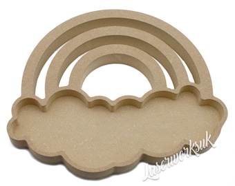 Fillable Rainbow on a cloud Shapes, 18mm wooden MDF Blank Shape, Unpainted, Thick
