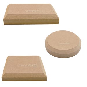 May include: Three unfinished wooden bases for crafts. The bases are square, round, and rectangular. Each base has the text "LaserworksUK" printed on the top.