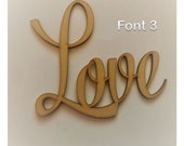 Love Script Words Wall Art, Nursery Decor, Wedding Table Confetti, Childrens Playroom, Child Crafting, MDF, Scrapbook