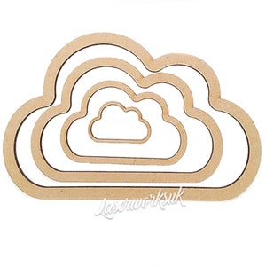 May include: Set of four wooden cloud shapes, nested inside each other, with the text "Laserworksuk" at the bottom.