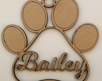 Dog Paw Shaped Bauble, Personalised Pet Names, Dog groomers gifts, Christmas Tree Decoration, Dog Walker Presents, Wooden Hanging paw, Tags,