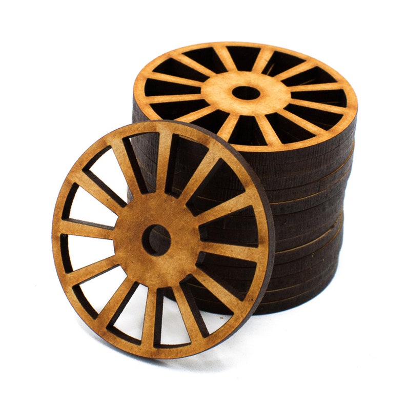 Cart Wheels, Vintage Coach Wheels, Train Wheels, Toys, MDF Craft Shapes, Wooden Gift Tags Decoration