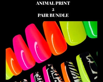 Neon animal print bundle Glamour nails / Pink Press on Nails with Bling/ Press on Nails/ Glue on Nails/ Sticky Tabs/ animal print/ 2 sets