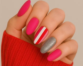 Kit de Unhas Postiças para o Dia dos Namorados | 3 Conjuntos de Unhas de Gel de Luxo | Unhas com Corações Rosa e Vermelho