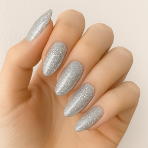 Spring Press-On Nails | Glitter Almond Shape | Glossy Handmade Nail Set | Reusable | Fake Nails