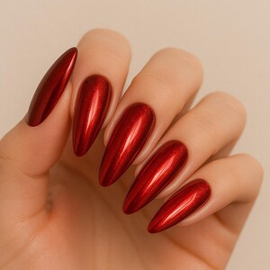 Chrome Press-On Nails | Glossy Metallic Almond Nails | Reusable Handmade Nail Set