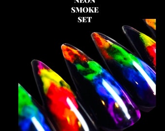 Neon smoke nails / Neon light Press on Nails with Bling/ Press on Nails/ Glue on Nails/ Sticky Tabs/ Blacklight nails