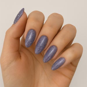 Spring Press-On Nails | Purple Glitter Almond Shape | Glossy Handmade Nail Set | Reusable | Fake Nails