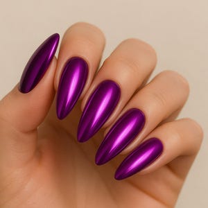 Chrome Press-On Nails | Metallic  Almond Nails | Reusable Luxury Nail Set