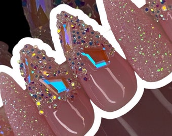 Baby pink Glamour nails / Pink Press on Nails with Bling/ Press on Nails/ Glue on Nails/ Sticky Tabs