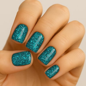 Summer Press-On Nails | Ocean Beach | Square Shape | Glossy Handmade Nail Set | Reusable | Fake Nails